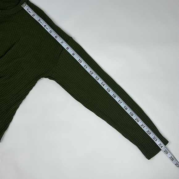Rebel Society Waffle Knit Tie Front Top. Long Sleeve. Olive Green. Size Small. - Picture 6 of 8